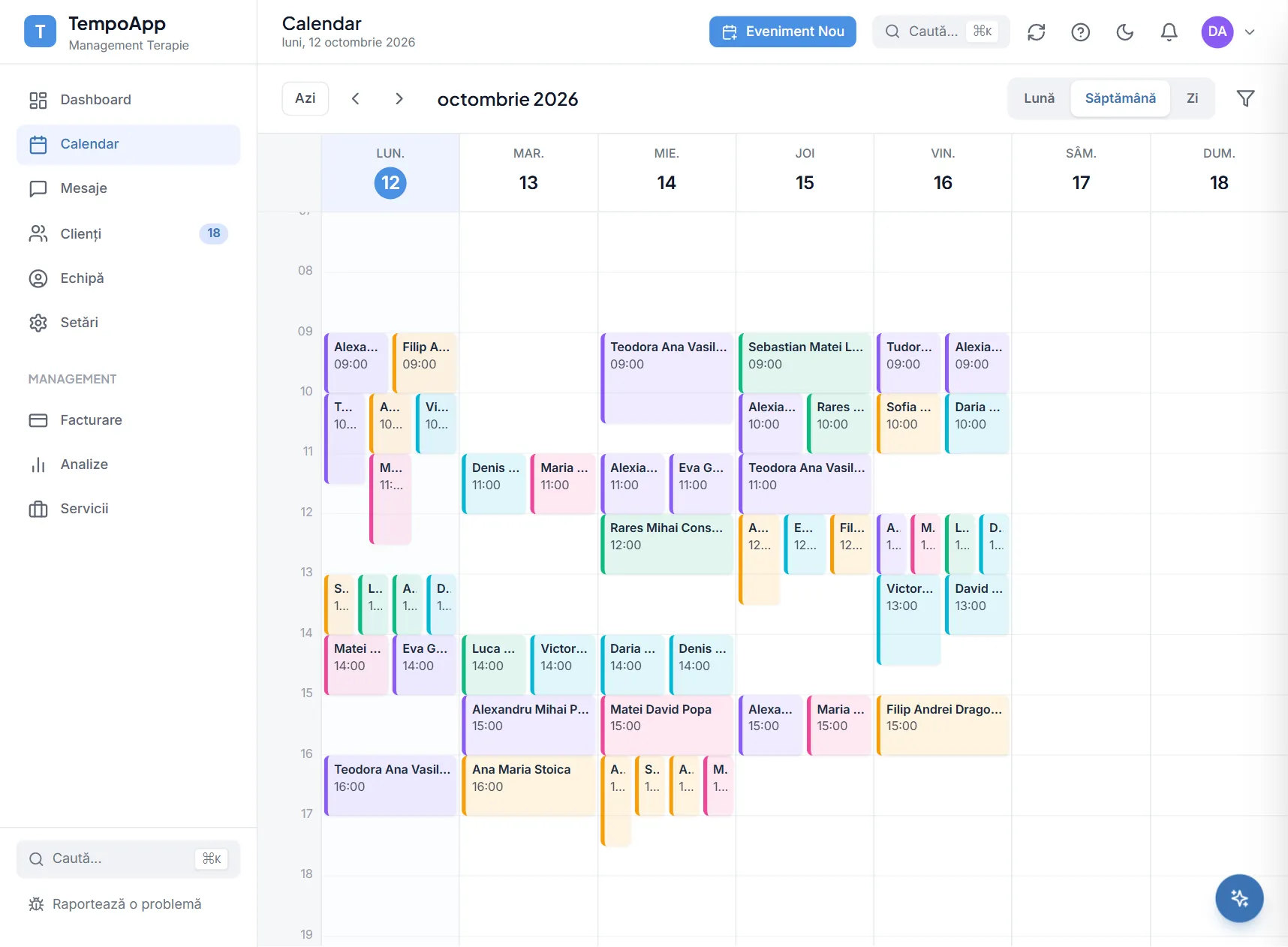Calendarul săptămânal din Tempo