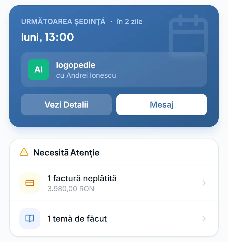 Pe telefon: următoarea ședință și ce cere atenția părintelui