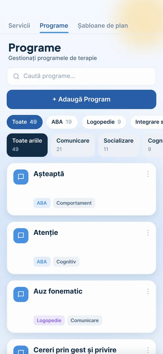 Programele centrului, definite de dumneavoastră, pe telefon